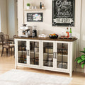 63 Inch Sideboard Buffet Cabinet with 4 Glass Doors, Coffee Wine Bar Storage Cabinet, Modern Buffet Table with Storage for Dining Room, Kitchen, Living Room, Antique White