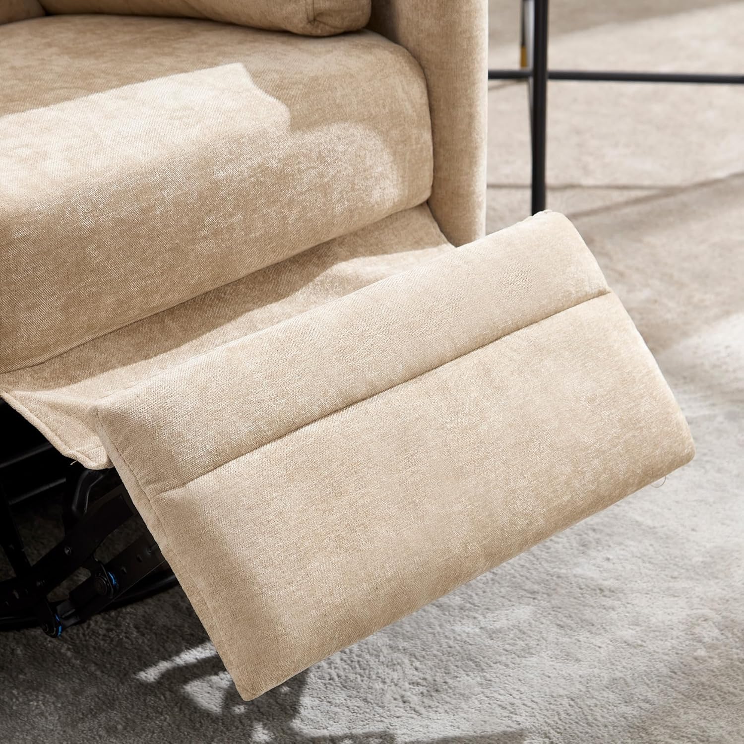 Manual Recliner 360°Swivel Rocking Glider Chair,Upholstered Nursery Adult Recliner Rocker Glider Chair with 2 Pillows for Living Room Bedroom Apartment(Khaki,Manual Operation)