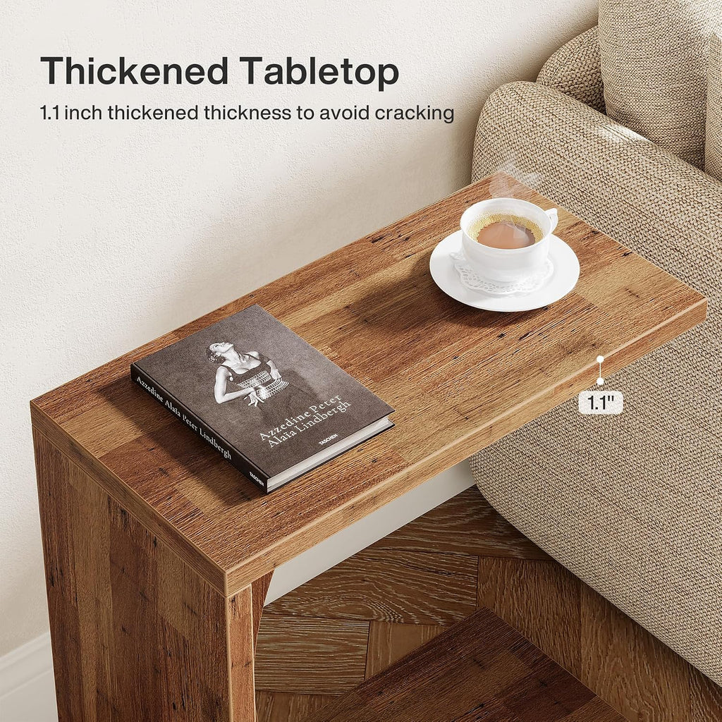 Tribesigns C-Shaped End Table for Couch, Small Bedside Table for Sofa, Wooden Nightstand for Living Room Bedroom Laptop Work Desk, Walnut Brown, 11.81" D x 23.62" W x 25.59" H