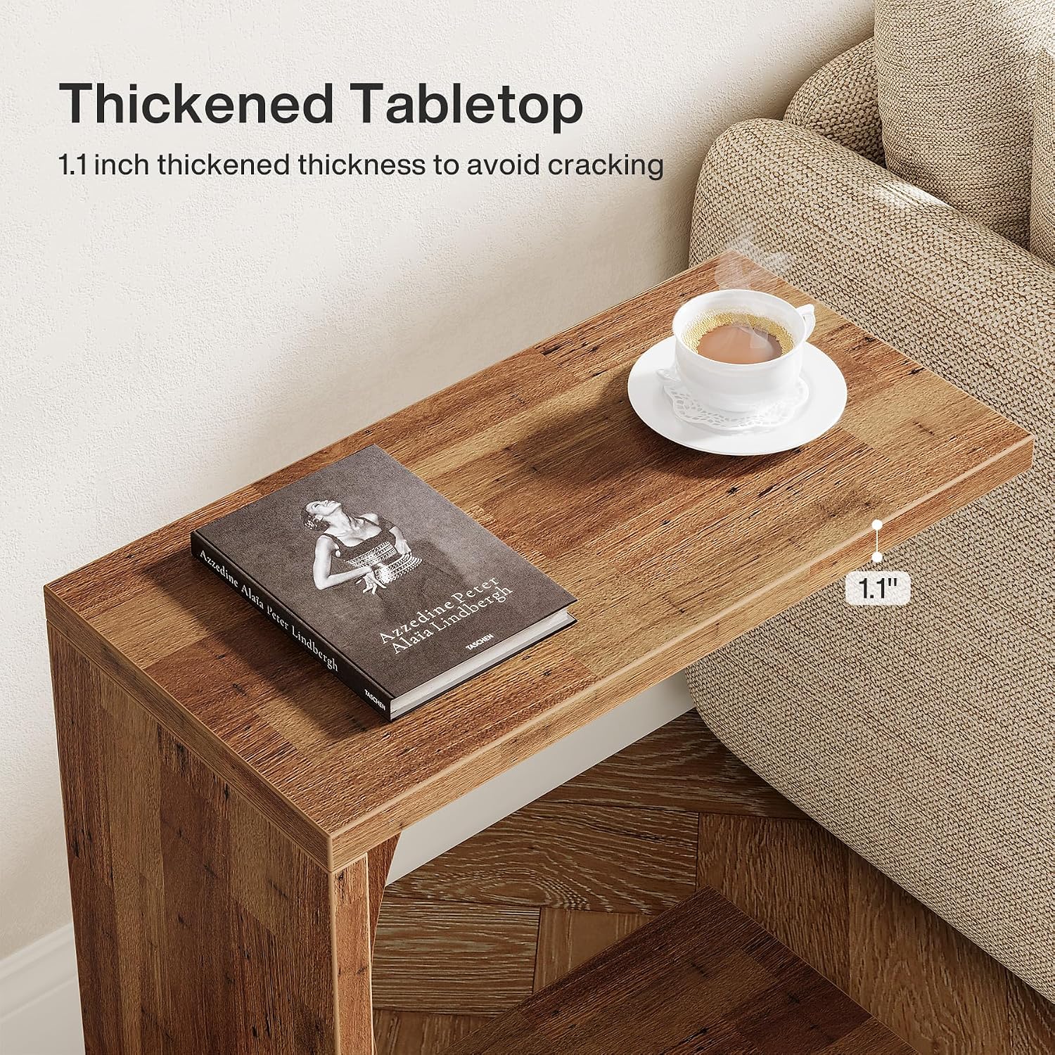 Tribesigns C-Shaped End Table for Couch, Small Bedside Table for Sofa, Wooden Nightstand for Living Room Bedroom Laptop Work Desk, Walnut Brown, 11.81" D x 23.62" W x 25.59" H