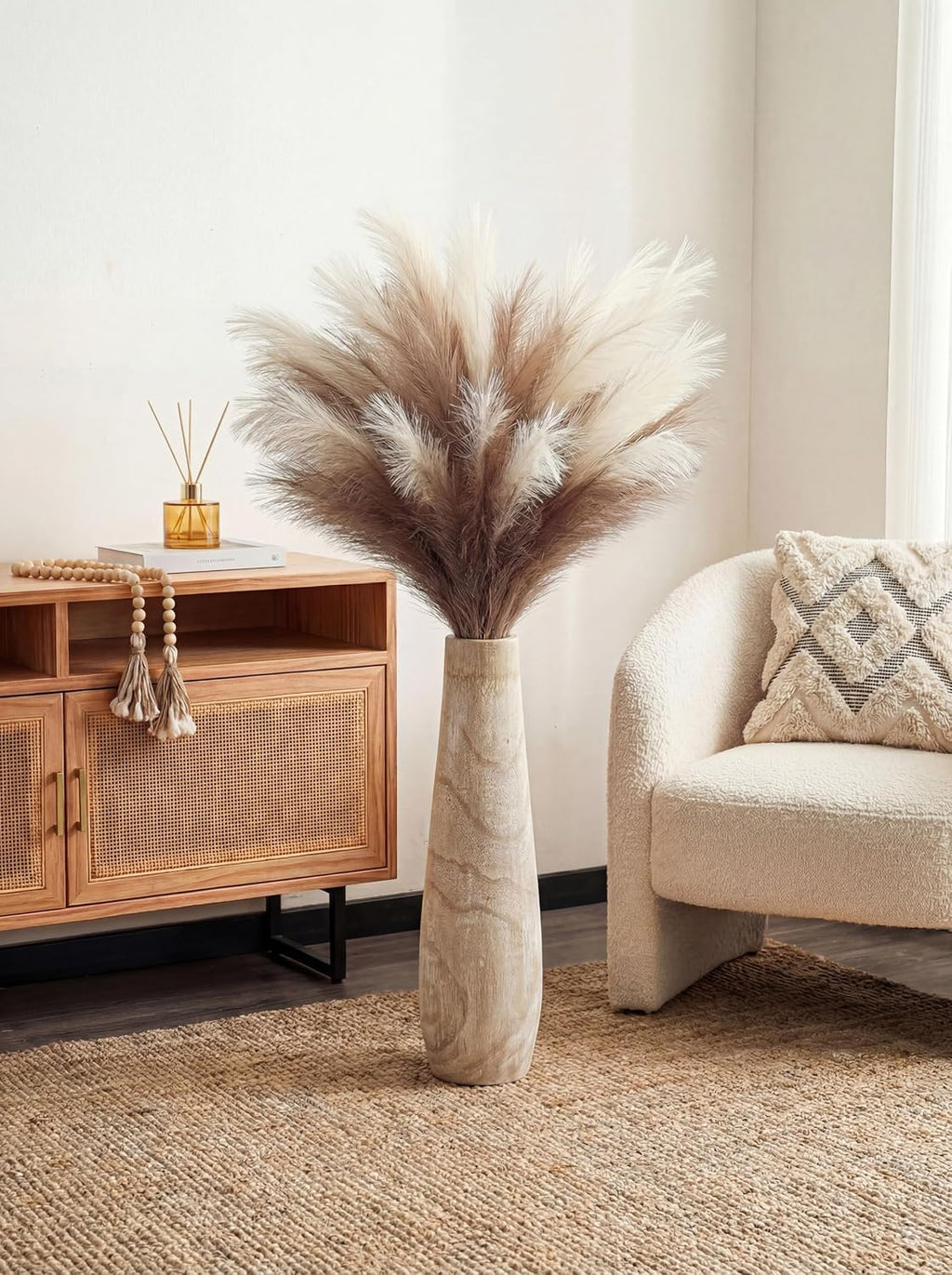 Hanobe Wooden Tall Floor Vase: 22 Inch Decorative Vases for Pampas Grass Large Vase for Boho Rustic Farmhouse Living Room Bedroom Hallway Corner Neutral Home Decor