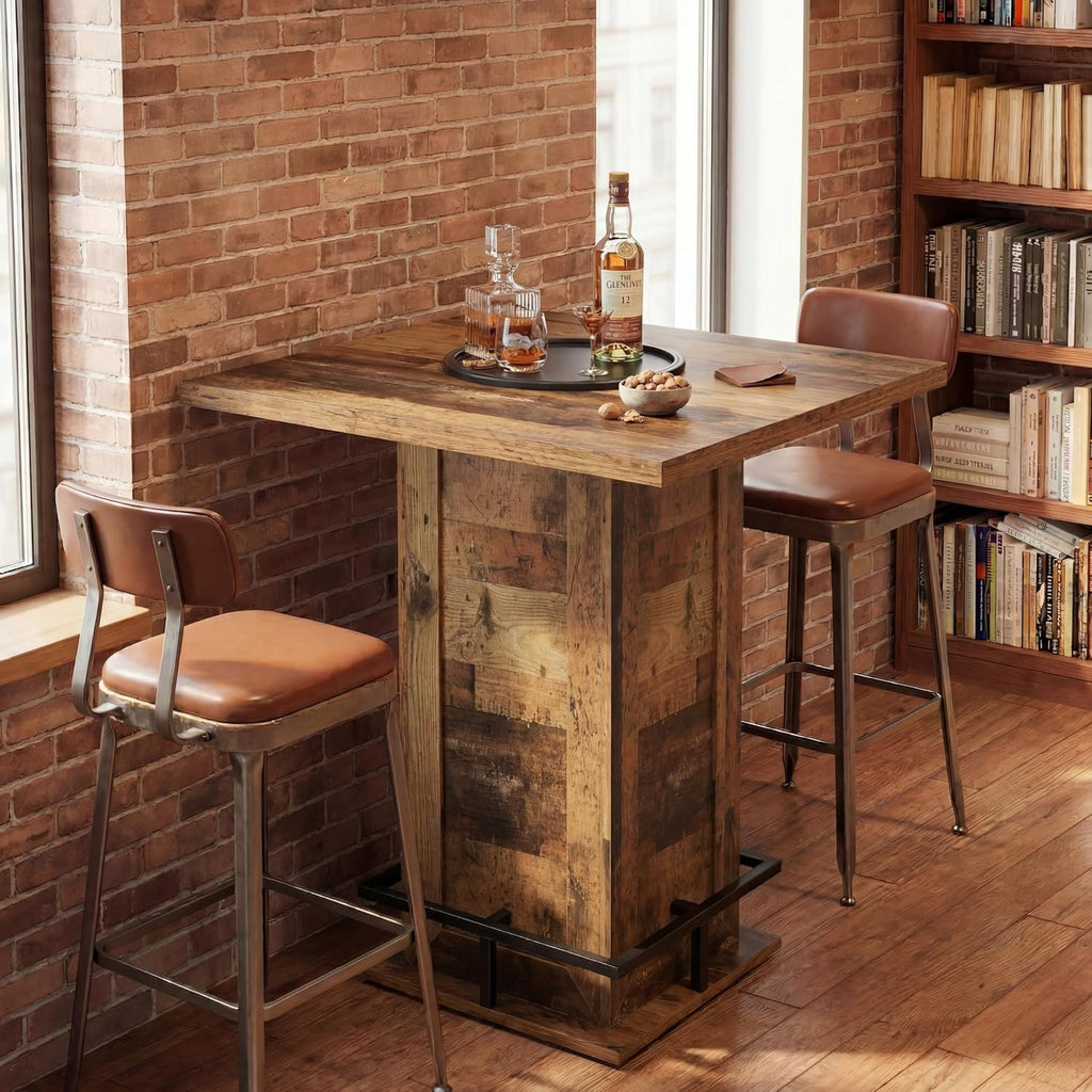 Tribesigns Square Bar Height Table, 39.4" H Counter Height Pub Table, High Top Kitchen Bar Table with Footrest, for Dining Room, Kitchen, Restaurant, Cafe, Pub, Dark Brown