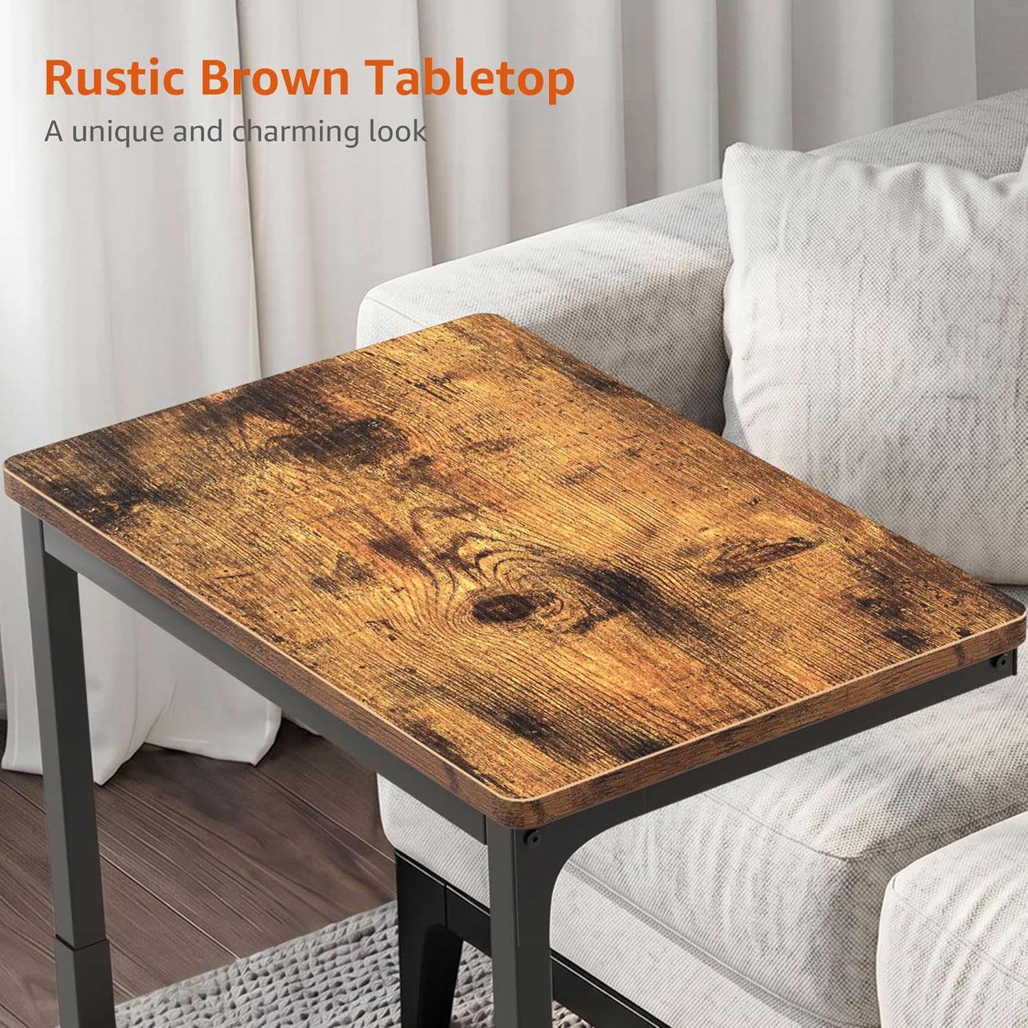 5-Level Adjustable C Side Table - End Table Living Room Bedroom Indoor Small C Shaped Couch Tray Desk, Farmhouse Brown