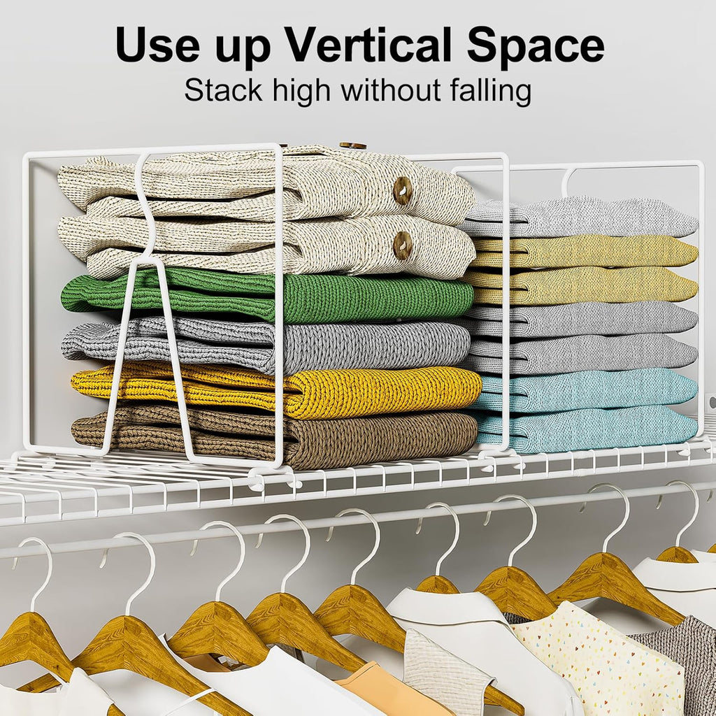 SortNStore Wire Shelf Dividers for Closet: Tall 8 Pack 12-inch Deep Wire Rack Accessories - Adjustable Purse Organizer for Clothes Handbags - Metal Pantry Separators