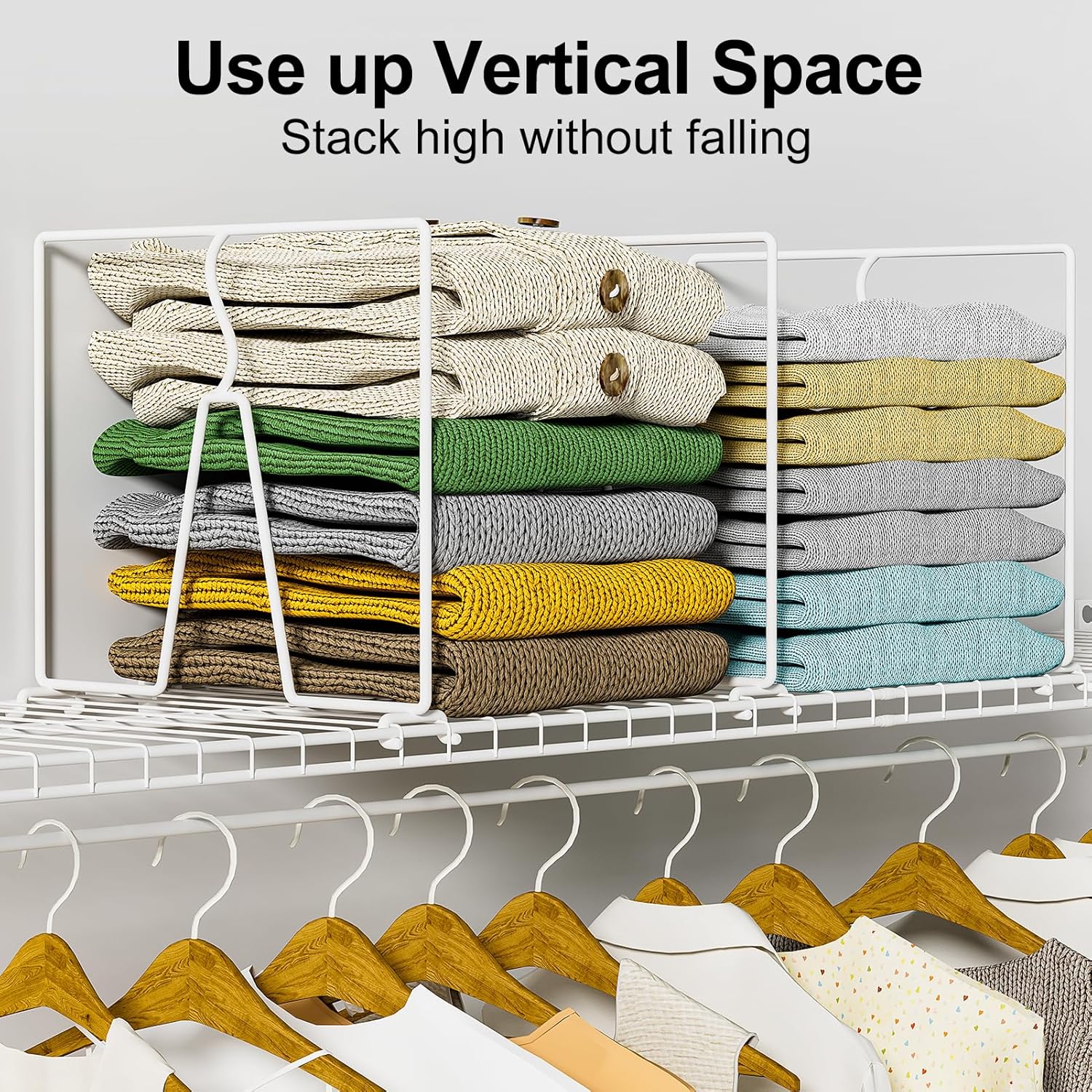 SortNStore Wire Shelf Dividers for Closet: Tall 8 Pack 12-inch Deep Wire Rack Accessories - Adjustable Purse Organizer for Clothes Handbags - Metal Pantry Separators