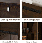 Farmhouse Buffet Sideboard with Storage, 64" Wood Credenza with 3 Drawers & 4 Doors, Walnut Cabinet for Kitchen, Entryway, Coffee Bar
