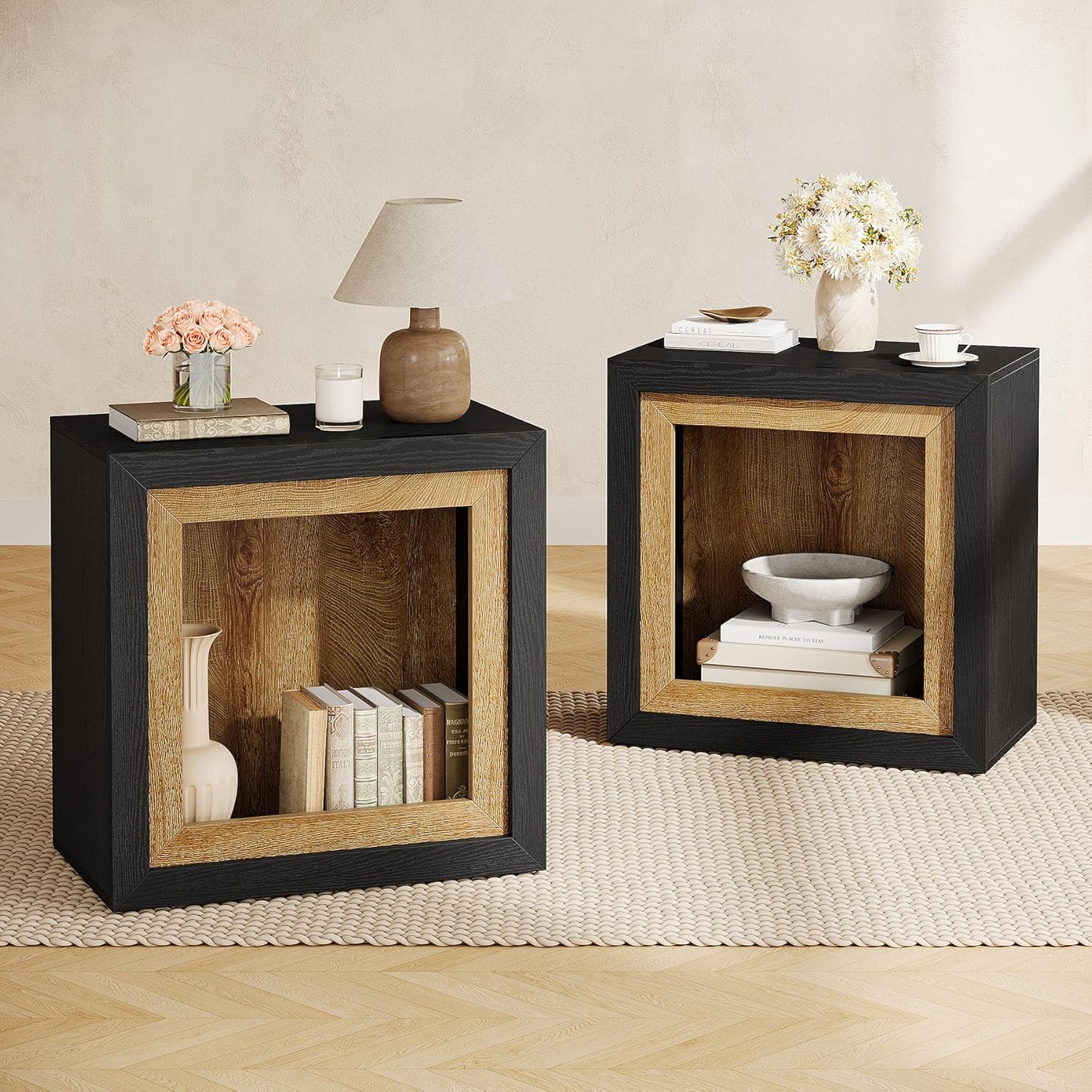 Tribesigns Modern End Table with Frame-Inspired Design, Rustic Wood Cube Rectangle Side Table with Large Storage Shelf, Industrial Sofa Couch Tables Accent for Living Room, Entrance