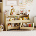 Fulhope Toy Storage Organizer for Kids, Toy Storage Cabinet with Drawers, Boys and Girls Toy Shelf with Wheels, Toy Organizer Kids Bookshelf with Storage for Nursery, Playroom, Bedroom (Burlywood)