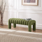 43.3" Dining Room Bench, Green Tufted Upholstered End of Bed Bench, Modern Entryway Ottoman Window Seat with Solid Wood Legs and Padded Seat for Bedroom, Hallway and Living Room (Boucle)