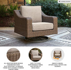 Signature Design by Ashley Carmel Bay Casual Weather and UV Resistant Outdoor Swivel Lounge with Cushion, Light Brown & Beige