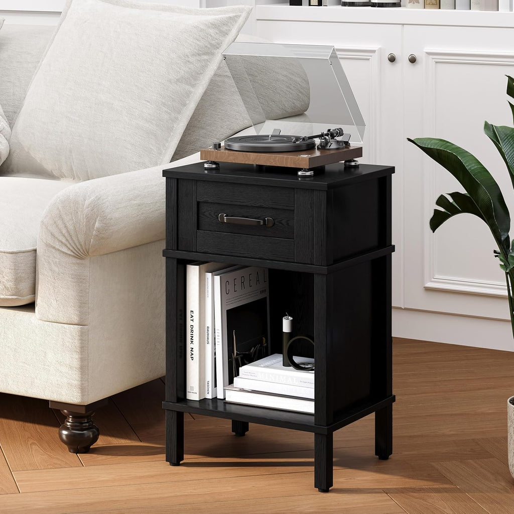 Black Nightstand with Drawers,Small Night Stand,Black Bedside Table | Morden Nightstand,Black Wood Nightstand,Bedside Table with Drawers,Farmhouse End Table,Black Side Tables Bedroom LET512B
