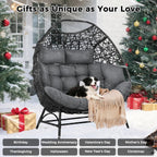 IRONCK Egg Chair Outdoor, Double Egg Lounge Chair with Thickened Padded Cushions and Headrests, 700 Lbs 2 Person Egg Loveseat for Garden, Indoor, Porch, Balcony, Patio, Dark Gray