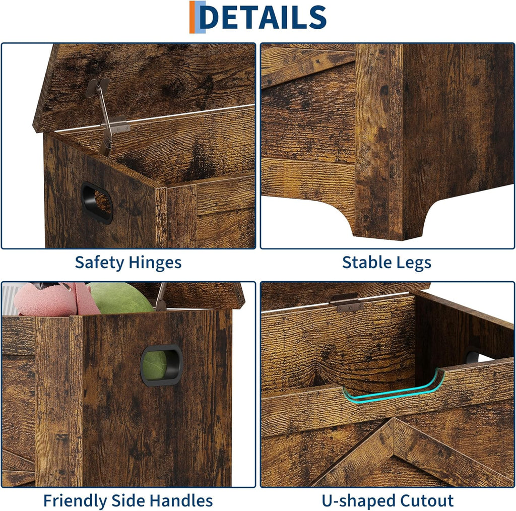 GAOMON Storage Chest, Storage Bench with Safety Hinge, Farmhouse Style Wooden Trunk for Entryway, Bedroom, Living Room, Retro