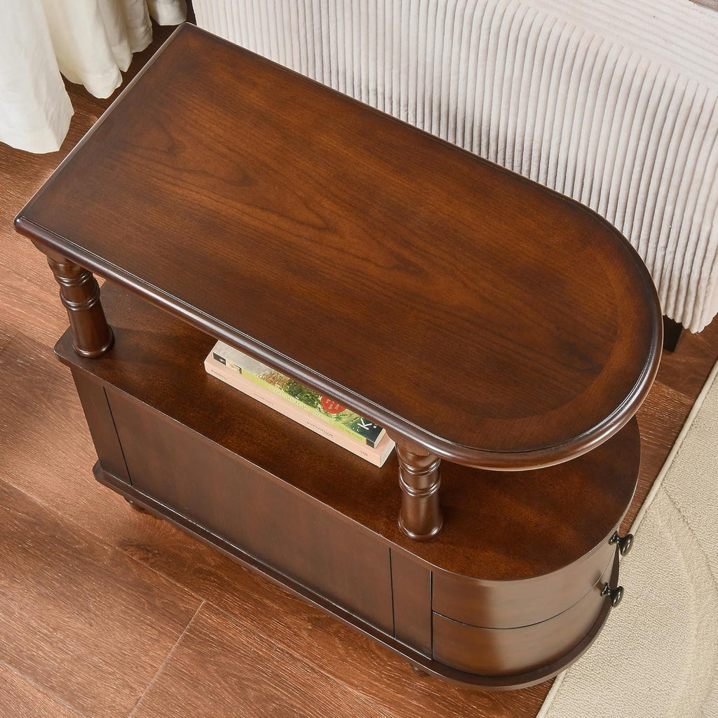 Narrow End Table Set of 2 with 2 Storage Drawers, Vintage Sofa Beside Table, Wood Slim SideTable for Living Room,Saving-space, 23.4“L x 11.4"W x 25.3"H, No-Tools Assembly, Cherry Walnut BG-A508-CY