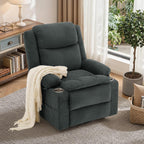Korser Recliner Chair, 360° Swivel Rocker Recliner for Adults, Rocking Recliners with Massage & Heat, Nursery Rocking Chairs with Cup Holders, Manual Reclining Glider for Living Room, Nursery, Gray