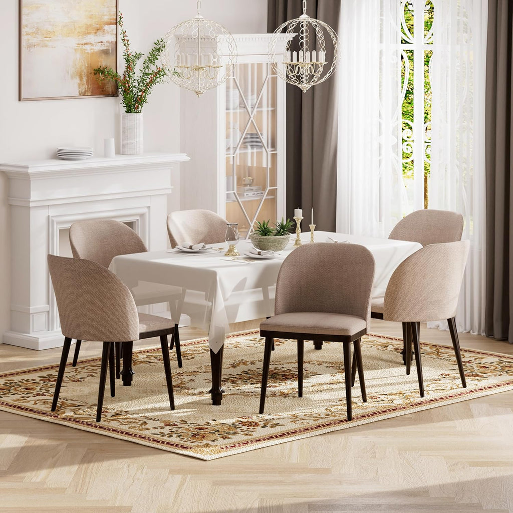 Upholstered Dining Chairs Set of 4 - Modern Dining Room Chairs, Mid-Back Restaurant Kitchen Chairs with Wooden Legs, Camel