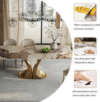71'' Rectangular Dining Table for 6-8 People, Modern Sintered Stone Kitchen Table Top with Gold Metal Legs, Luxury Dining Room Table with Faux Marble Tabletop for Home, Restaurant