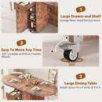 Jocoevol Round Folding Dining Table for 4, Space Saving Drop Leaf Kitchen Table with Storage Drawer, 6 Wheels Oval Gateleg Foldable Dining Table for Small Spaces(Vintage 47 * 23.6 * 30)