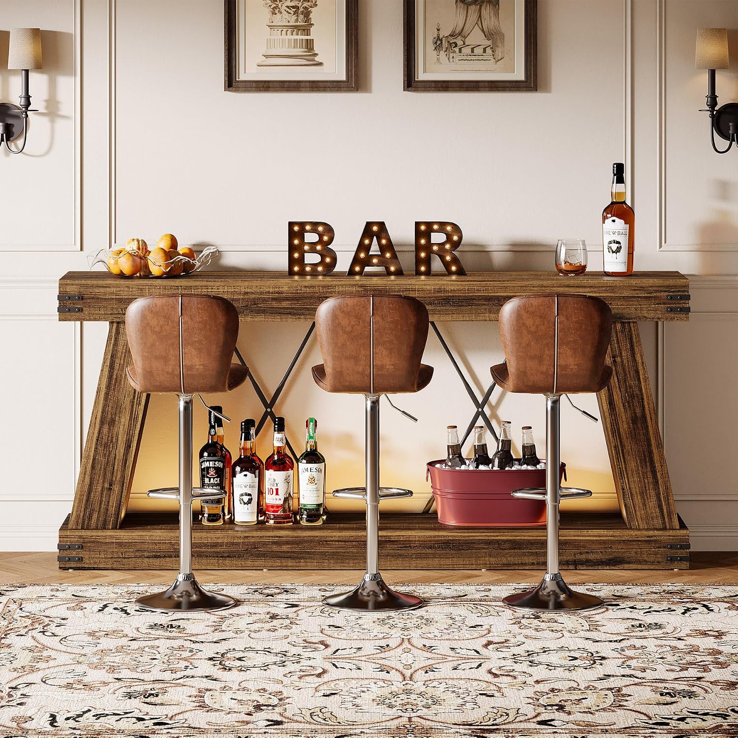 Tribesigns 70.9" Farmhouse Console Table, Long Sofa Table Behind Couch with Storage, Narrow Wooden Console Station, Industrial Rustic Entryway Furniture for Hallway, Entry, Living Room (1, Dark Brown)