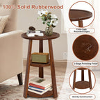 3-Tier Round Side Table, Solid Wood End Table & Nightstand for Small Spaces, Compact Accent Table for Living Room, Bedroom, Office (Red Brown Finish)