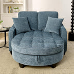 Oversized Curved Chaise Lounge Chair Indoor with Ottoman, 54.8" Cloud Boneless Reading Chair Soft Chenille Circle Couch w/Adjustable Backrest for Living Room, Apartroom, Bedroom, Blue