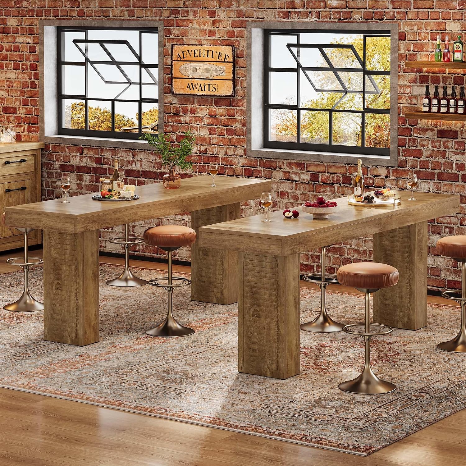 Tribesigns 70.9" Extra Long Bar Table, Rectangular Counter Height Pub Table, Modern Farmhouse Bar Height Table Home Bar Units for Kitchen Island, Bistro, Brown