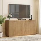 Fluted Sideboard Buffet Cabinet, 63" Wooden Credenza Storage Cabinet with 4 Doors and Adjustable Shelves, Fluted Sideboard Cabinet for Kitchen, Living Room, Natural Oak
