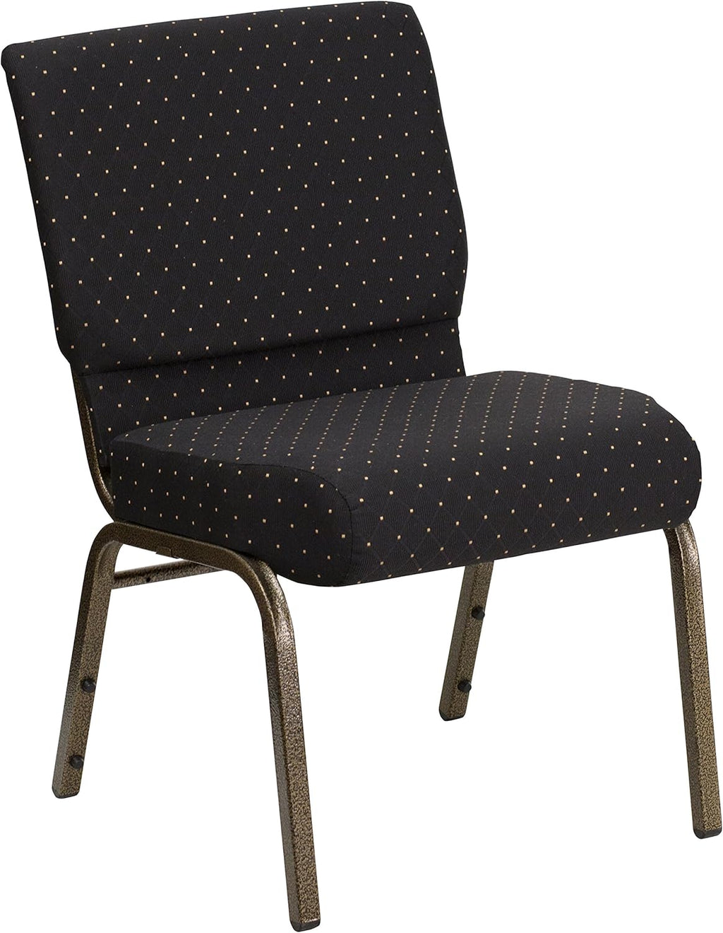 EMMA + OLIVER 21" W Stack Church Chair, Black Dot Patterned Fabric/Gold Vein