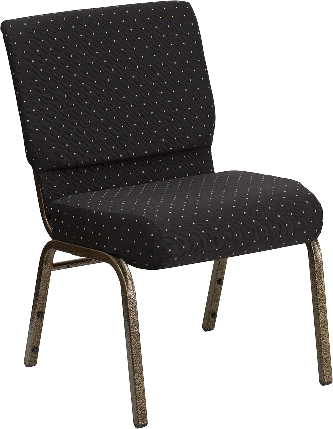 EMMA + OLIVER 21" W Stack Church Chair, Black Dot Patterned Fabric/Gold Vein