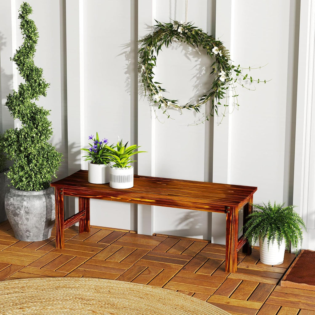Two-Seat Wooden Park Bench with Slatted Design