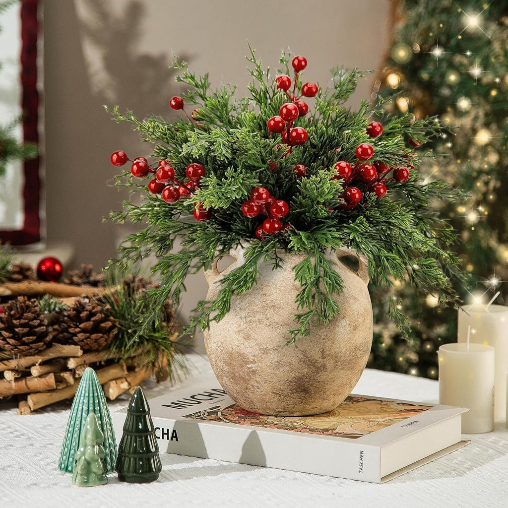 Rustic Vase - Small Vases for Pampas Grass - Farmhouase Decorative Wide Mouth vase for Bouquet, Lyeec Clay Pottery Terracotta Round Vases for Home Decor