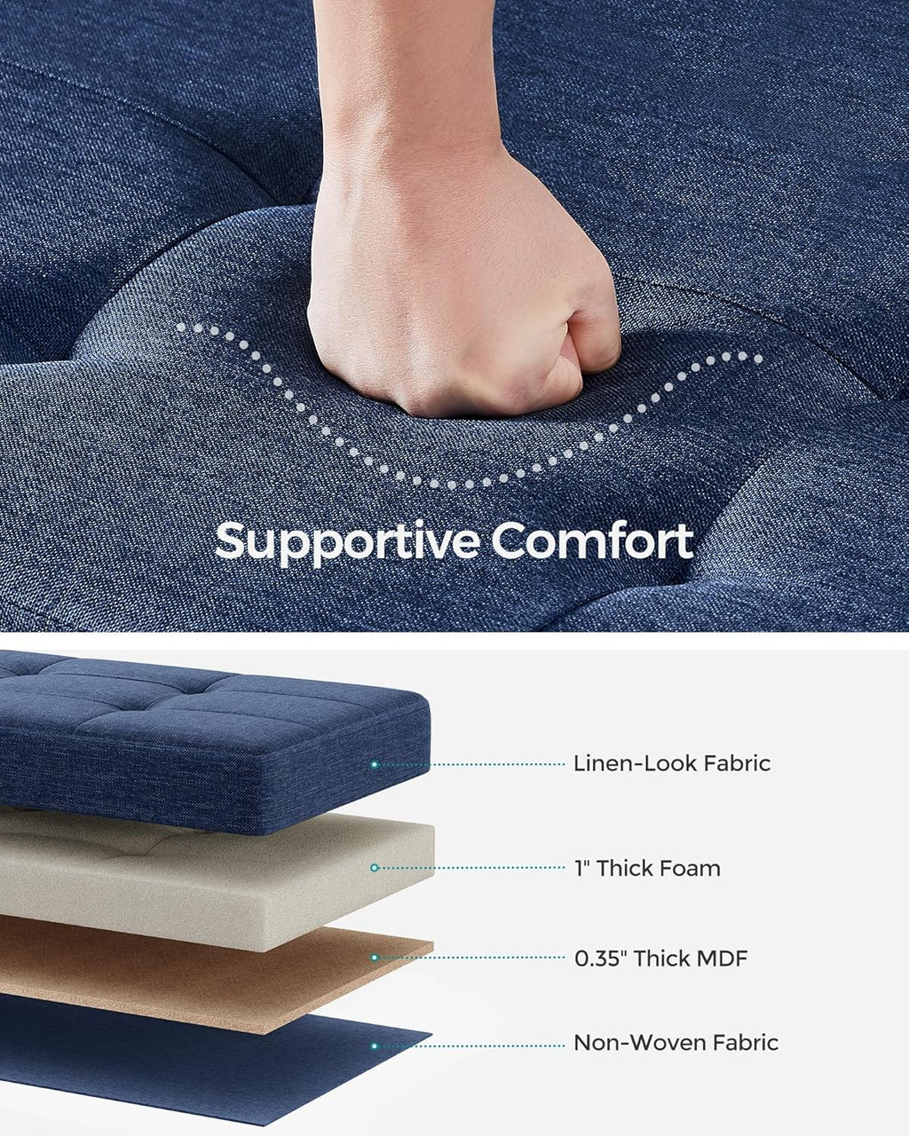 SONGMICS Storage Ottoman Bench, Foldable Foot Rest with Legs, 15 x 43 x 15.7 Inches, End of Bed Bench, Storage Chest, Load up to 660 lb, for Living Room, Bedroom, Entryway, Midnight Blue ULSF018I01
