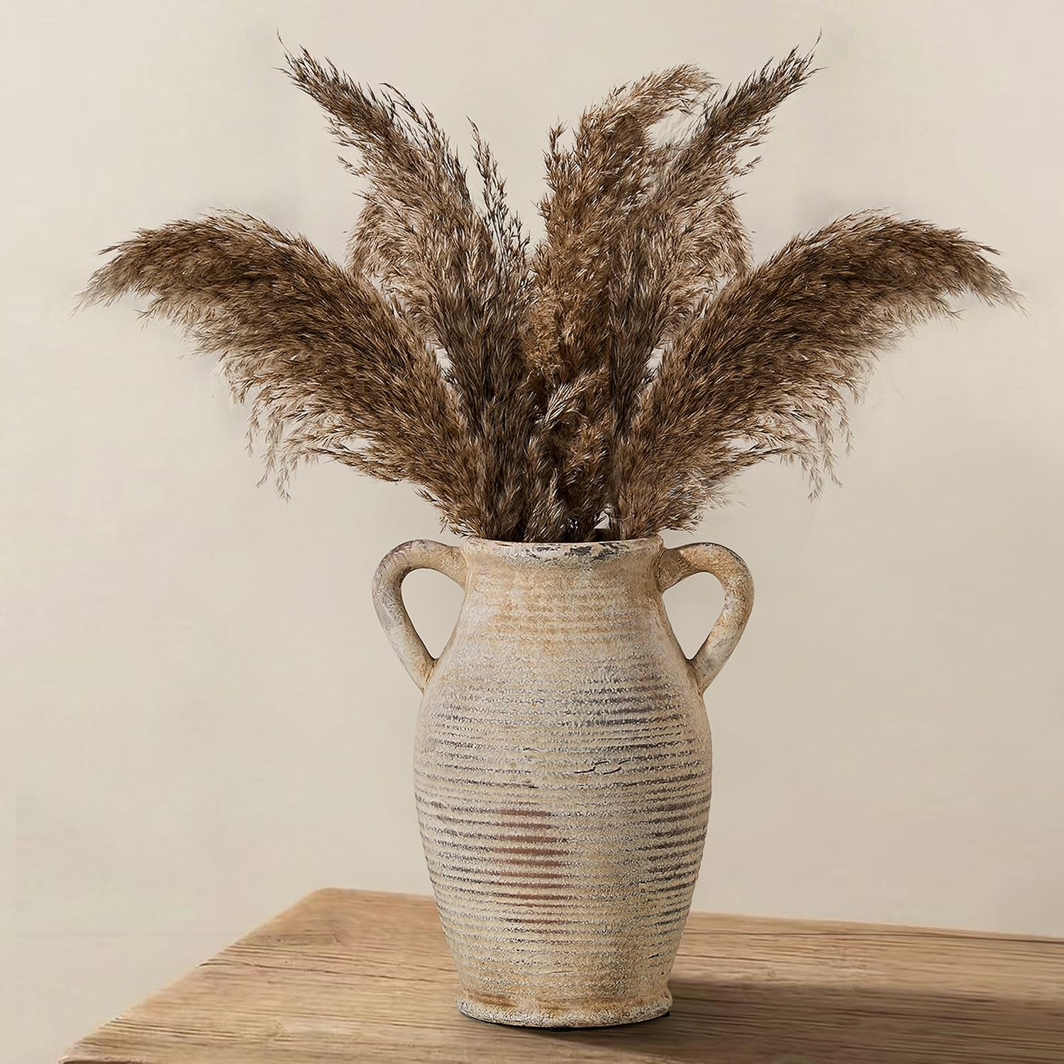 Emotionally Grounded Vase, Vaseking Large Ceramic Rustic Vase with 2 Handles, 9.8 inch Minimalist Decorative Farmhouse Tall Vases for Home Decor, Living Room, Enterway, Wedding, Fired Terra Clay