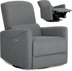 Evolur Belmont Nursery Glider Chair with Massager in Cosmic Grey, Power Recliner with 275° Swivel, Lumbar Support Modern Rocking Chair for Baby Room, Nursery & Living Room