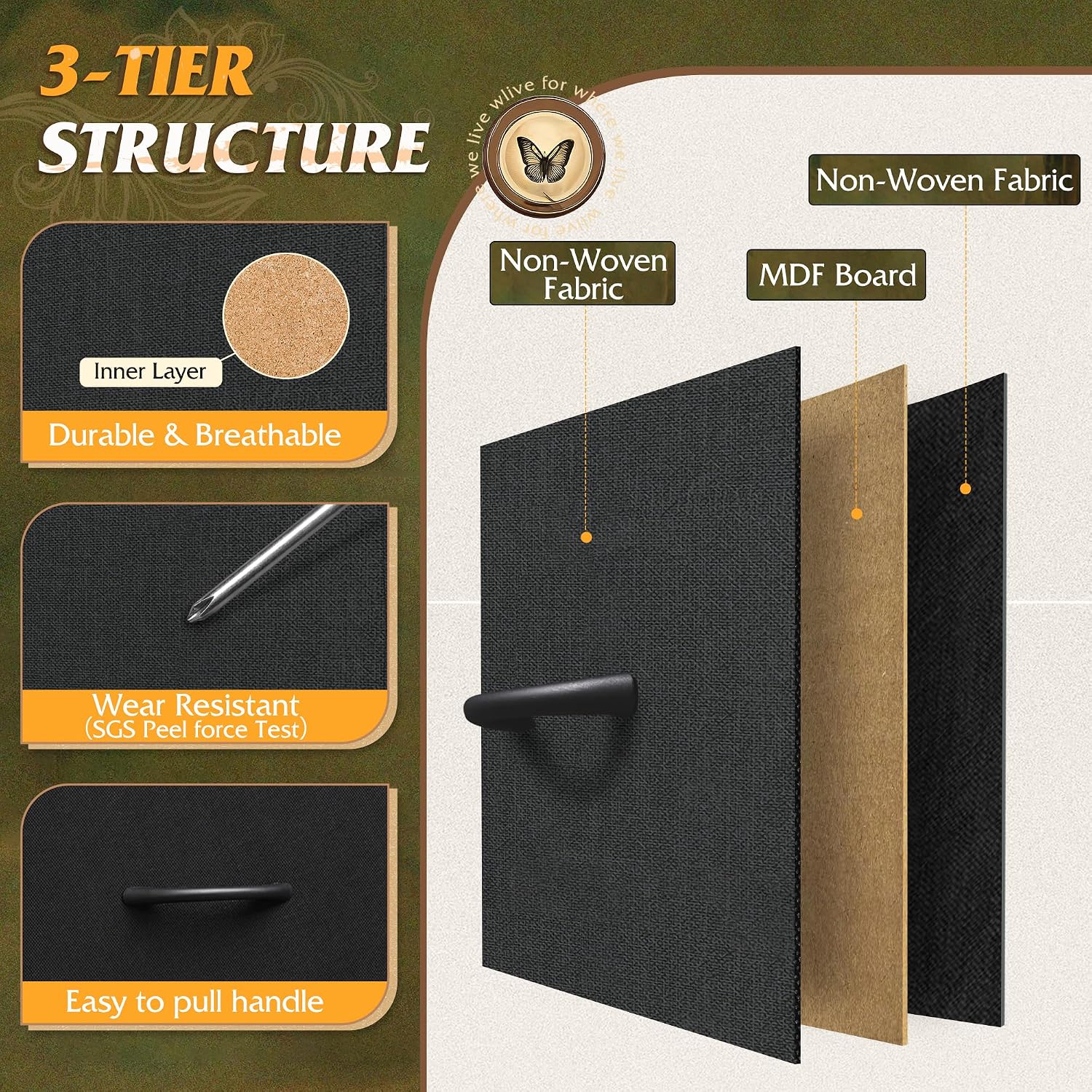 WLIVE Black Tall Dresser for Bedroom, 6 Drawer Dressers & Chests of Drawers, Fabric Dresser for Closet, Living Room, Night Stand with Metal Frame, Storage Tower with Fabric Bins, Wood Top