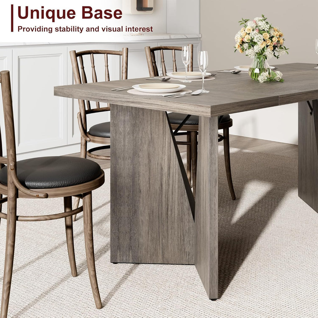 GarveeHome 70.9'' Rectangular Dining Table for 6-8, Wooden Thickened Long Desk, Farmhouse Kichen Table with Sturdy Frame and M-Shaped Legs, for Dining Room, Kitchen, Living Room, Office, Retro Brown