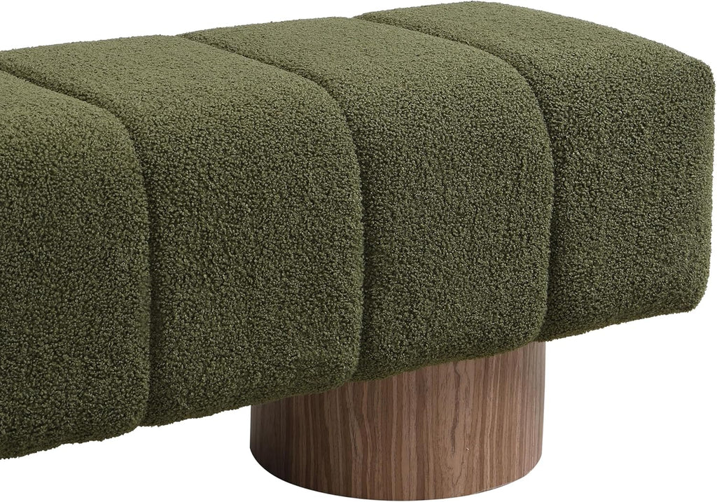 Merax 64" Upholstered Boucle Dining Bench Entryway End of Bed Ottoman Bench for Living Room Bedroom Dining Room, Wood Leg, Bear 300 LBS, No-Assembly (Green)