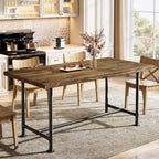 63-Inch Solid Wood Dining Table for 4-6, Industrial Large Kitchen Table with Metal Footrest, Rectangular Wooden Dinner Tables with Sturdy Metal Frame for Dining Room, Rustic Brown