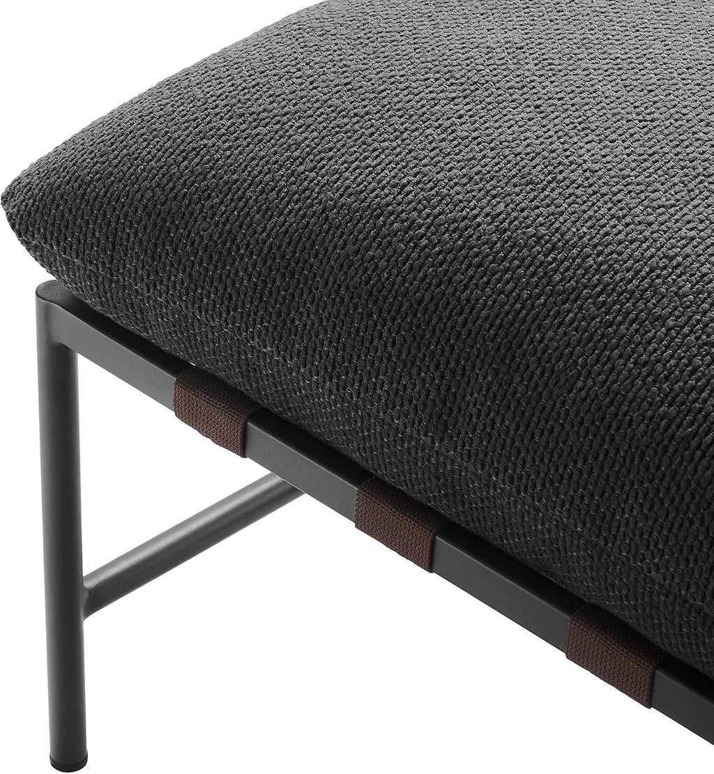Modway Raya Outdoor Patio Sling Chair with Ottoman Set in Charcoal - Comfy Accent Lounge Chair and Footstool with Removable Boucle Fabric Cushions for Porch, Deck, Backyard