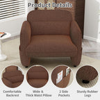 33.46" Accent Chairs Set of 2, Comfy Living Room Reading Chairs, Oversized Sherpa Lamb Lounge arm Chair with Waist Pillow for Bedroom and Living Room (Dark Brown)