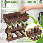 3 Tier Tea Bag Organizer Wall Mounted, Wooden Tea Box Organizer for Cabinet | Tea Bag Holder with Partitions and 4 Hooks, Tea Rack for Office, Kitchen, Cabinet, Pantry, Tea Organizers and Storage