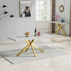 70 inch Faux Marble Dining Table for 4-6, Modern Kitchen Table with White Faux Marble Tabletop, Gold Stainless Steel X Base, Rectangular Dining Room Table for Dinner, Party, Meeting, Celebration