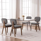 VKNOW Wooden Dining Chairs Set of 2, Mid Century Modern Upholstered Kitchen Side Chairs, Chenille Dining Room Chair with Curved Seat Backrest for Home Dining Room, Grey