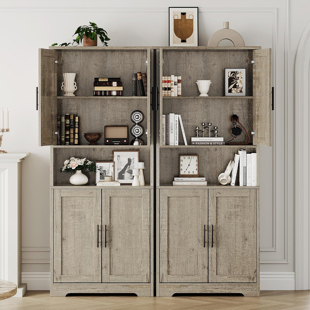 GarveeHome Tall Storage Cabinet, 70 in Kitchen Pantry Cabinet with Doors and Adjustable Shelves, Rustic Wooden Cupboard for Dining Room, Living Room,Gray