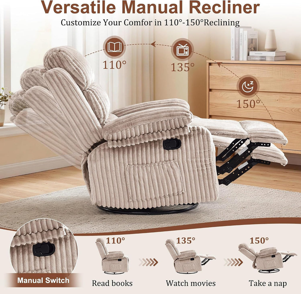 Korser Rocking Recliner Chair, Nursery Rocker Chair for Adults, Small Recliners for Small Spaces, Swivel Rocker Recliner with Cushion, Upholstered Rocking Chairs for Living Room, RV, Chenille