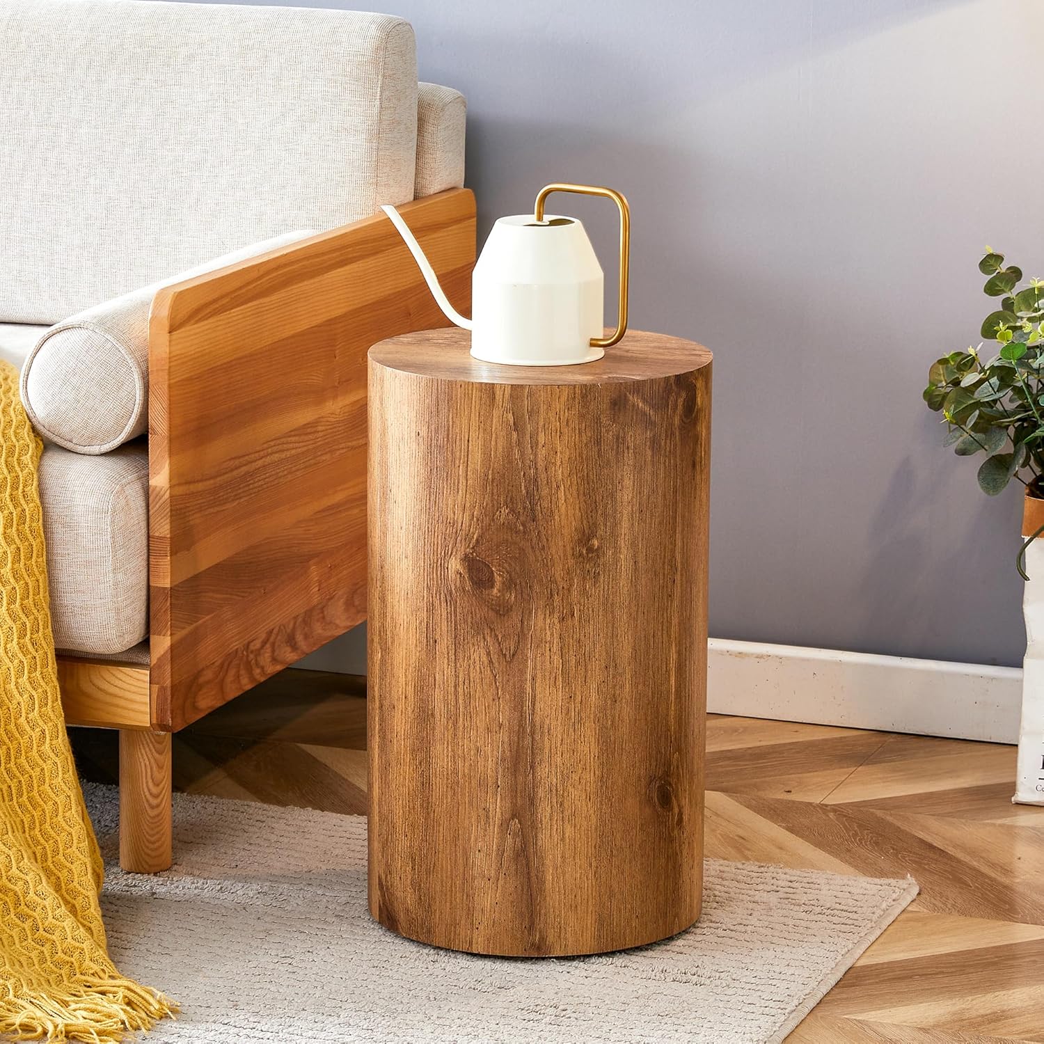 Wooden End Table Round Side Table Imitation Marble Grain Coffee Table Modern Bedside Nightstand Table for Living Room,Office, Apartment,Fully Assembled