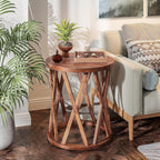 COZAYH Set of 2 - Farmhouse End Table, Rustic Round Side Table with X-Motifs Legs, Wood Textured Top, for Boho, French Country Decor, Brown