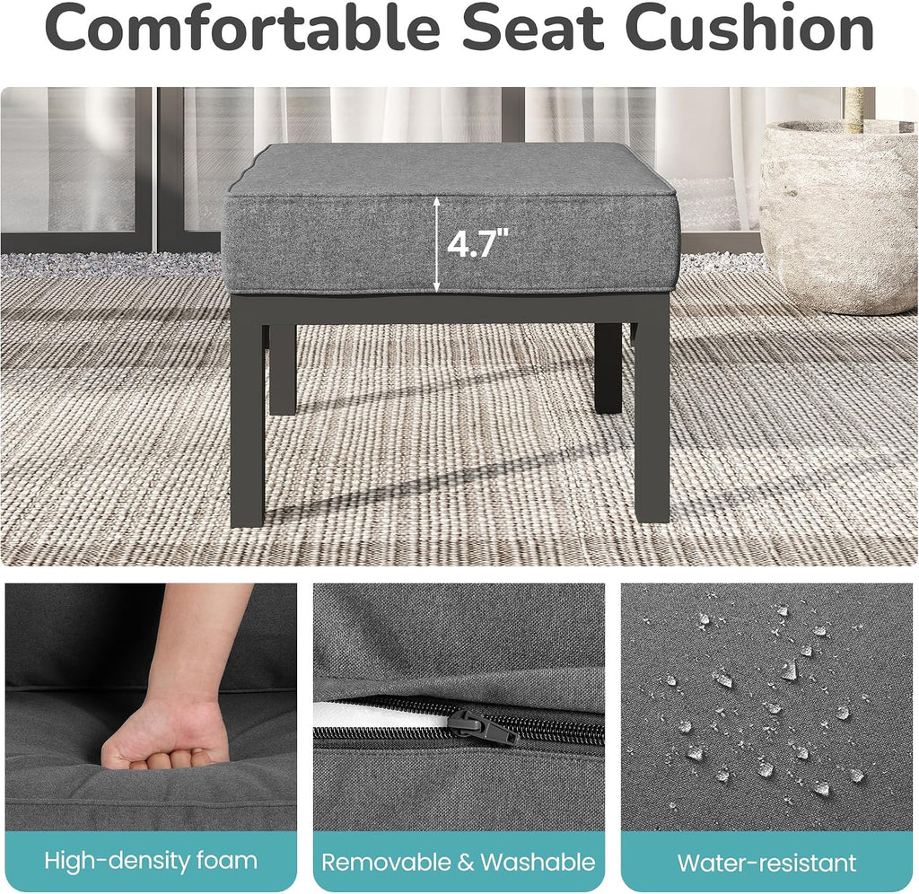Wisteria Lane Outdoor Footstools Patio Ottoman Set of 2, Aluminum All-Weather Outdoor Footrest Seat with Removable Cushions, Patio Furniture Ottomans for Garden, Backyard, Poolside-Gray