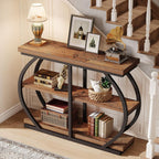 Tribesigns 41.3" Console Table, Industrial 3-Tier Entryway Table with Arched Metal Frame and Storage Shelves for Living Room, Hallway, Mix Brown