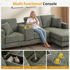 99.21" L Shaped Sectional Sofa with Convertible Chaise, Chenille Modern Modular Couch with Storage Box, USB & Type C Port, 4-Seater Cloud Sofa with Metal Legs for Living Room, Apartment, Green